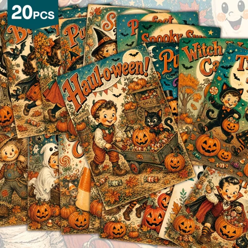 20pc Vintage Style Halloween Retro Party Postcards Journal Scrapbooking Ephemera